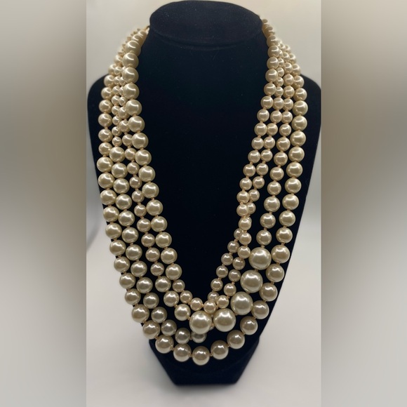 J. Crew Four Strand Faux Pearl Twisted Hammock Gold Tone Necklace πHPπ - Picture 6 of 11